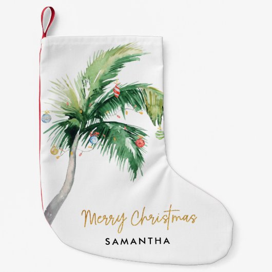 コースタルパームツリークリスマスホリデーズファミリー スモールクリスマスストッキング (正面)