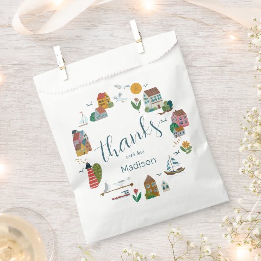 コースタルビレッジブルーボーイベビー航海のシャワー フェイバーバッグ (クリップ留めされた状態)