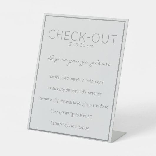 コースタルビーチグレーゲストチェックアウトテーブルサイン 台座サイン (正面)
