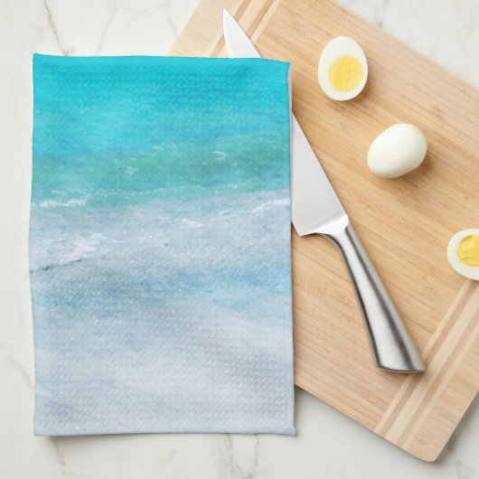 コースタルビーチデコーインティール(緑がかった色)アクアターコイズブルー キッチンタオル (四つ折り)