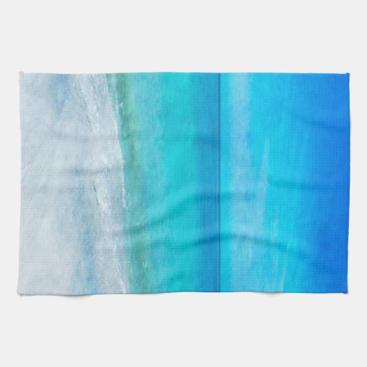 コースタルビーチデコーインティール(緑がかった色)アクアターコイズブルー キッチンタオル (横)