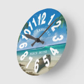コースタルビーチハウスファミリーネームラージナンバーズ ラウンド壁時計 (傾斜)