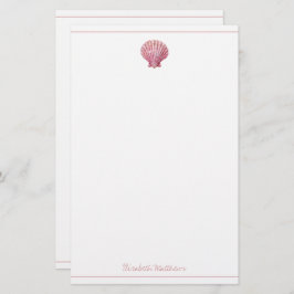 コースタルピンクシーシェルオンホワイトパーソナライズされた 便箋