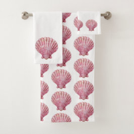 コースタルピンクシーシェルオンホワイト バスタオルセット