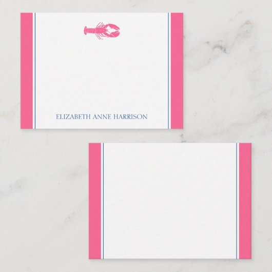 コースタルピンク&ネイビーブルーロブスター パーソナライズされた ノートカード (正面/裏面)