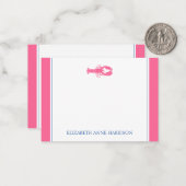 コースタルピンク&ネイビーブルーロブスター パーソナライズされた ノートカード (正面/裏面インサイチュ)