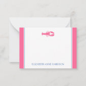 コースタルピンク&ネイビーブルーロブスター パーソナライズされた ノートカード (正面)