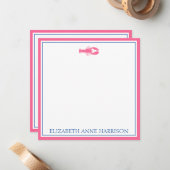 コースタルピンク&ネイビーブルーロブスター パーソナライズされた ノートカード (正面/裏面インサイチュ)