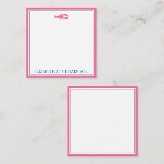 コースタルピンク&ネイビーブルーロブスター パーソナライズされた ノートカード (正面/裏面)