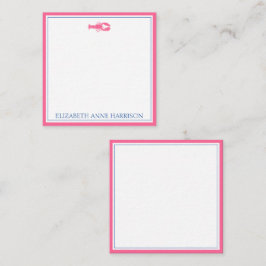 コースタルピンク&ネイビーブルーロブスター パーソナライズされた ノートカード