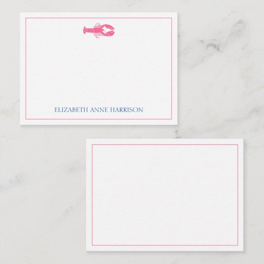 コースタルピンク&ネイビーブルーロブスター パーソナライズされた ノートカード (正面/裏面)