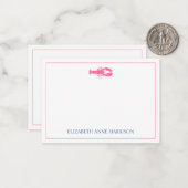 コースタルピンク&ネイビーブルーロブスター パーソナライズされた ノートカード (正面/裏面インサイチュ)