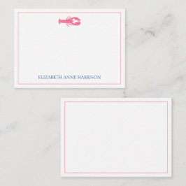 コースタルピンク&ネイビーブルーロブスター パーソナライズされた ノートカード