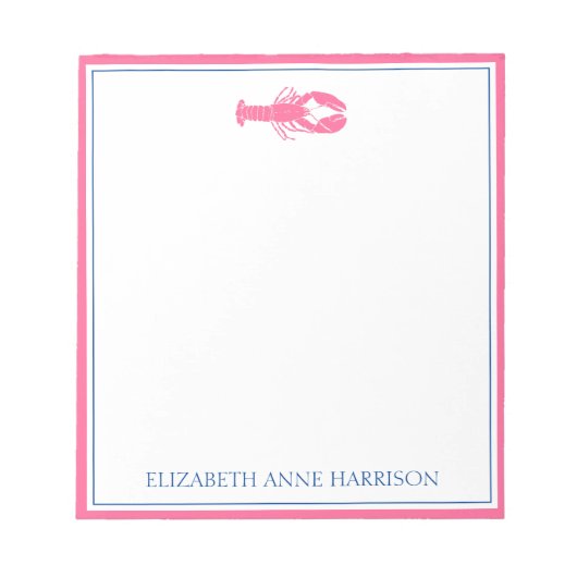 コースタルピンク&ネイビーブルーロブスター パーソナライズされた ノートパッド (正面)