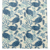 コースタルブルーとクリームウミガメパーソナライズされた シャワーカーテン (正面)