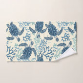 コースタルブルーとクリームウミガメパーソナライズされた バスタオルセット (ハンドタオル)