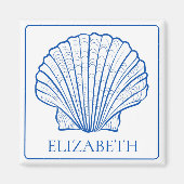 コースタルブルーとホワイトシーシェルパーソナライズされた マグネット (正面)