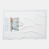 コースタルブルーとホワイトストライプビーチトート キッチンタオル (横)