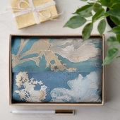 コースタルブルーと金ゴールドフローラ海藻 薄葉紙 (ギフト)