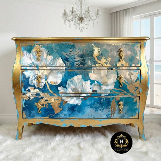 コースタルブルーと金ゴールドフローラ海藻 薄葉紙