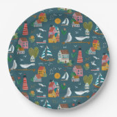 コースタルブルーのパターン男の子の赤ちゃんシャワーパーティー ペーパープレート (正面)