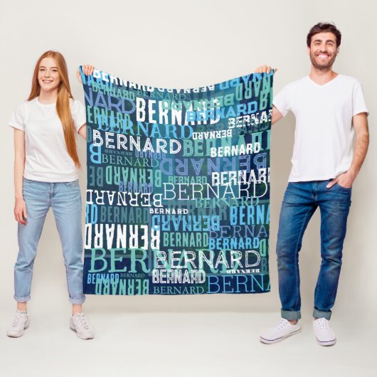 コースタルブルーの濃淡で複製された名前 フリースブランケット (インサイチュ)