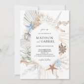 コースタルブルーウォーターカラーシーシェルズコーラル結婚ズ 招待状 (正面)