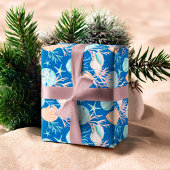 コースタルブルーウォーターカラーシーシェル&熟したパターン ラッピングペーパーシート