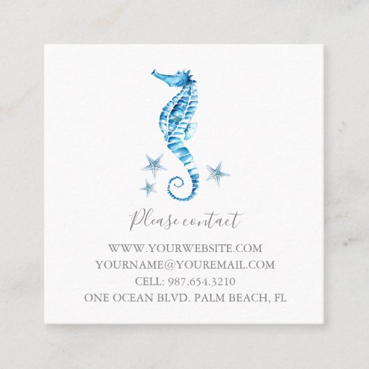 コースタルブルーウォーターカラーシーホースヒトデカスタムィー スクエア名刺 (正面)