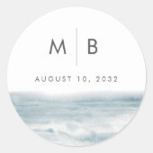 コースタルブルーウォーターカラーモノグラム結婚式の引き出物 ラウンドシール (正面)