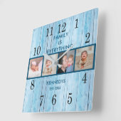 コースタルブルーウッド4フォトコラージュファミリー引用文 スクエア壁時計 (傾斜)