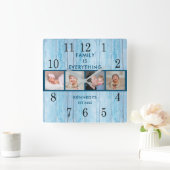 コースタルブルーウッド4フォトコラージュファミリー引用文 スクエア壁時計 (ホーム)