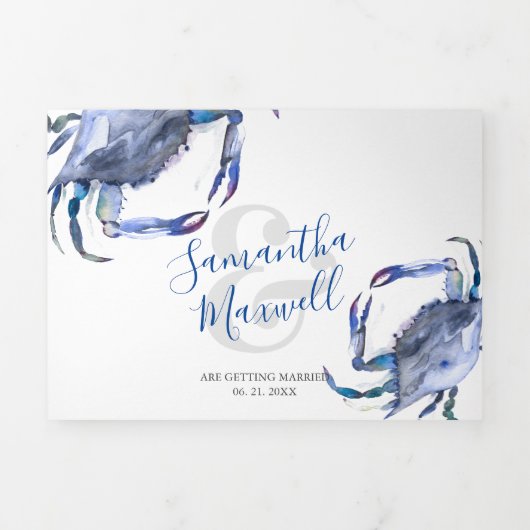 コースタルブルーカニトリフォールド結婚式招待状 三つ折り招待状 (カバー)