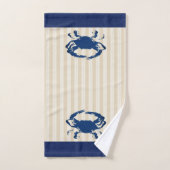 コースタルブルーカニ&タウペストライプイツ バスタオルセット (ハンドタオル)