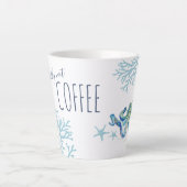 コースタルブルーシーサンゴとタコの水彩画 カフェラテマグ (正面)