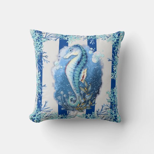 コースタルブルーシーホース装飾用クッション クッション (正面)