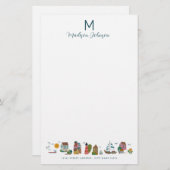 コースタルブルーベビーシャワーパーティーモノグラム 便箋 (正面/裏面)