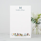 コースタルブルーベビーシャワーパーティーモノグラム 便箋 (スタンド正面)