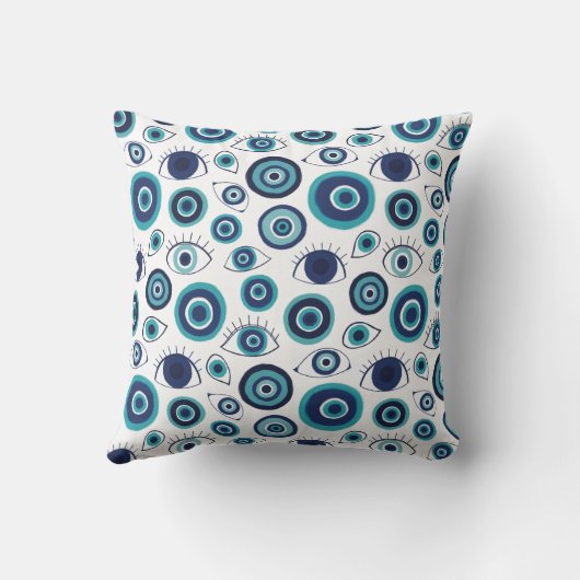 コースタルブルーホワイトギリシャ悪い目ビーチハウス クッション (裏面)