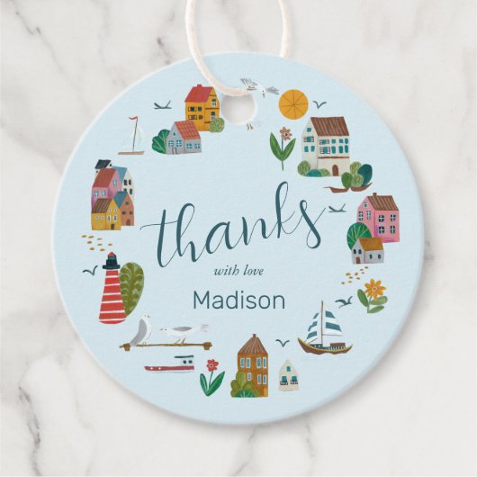 コースタルブルーボーイ航海のベビーシャワー フェイバータグ (正面)