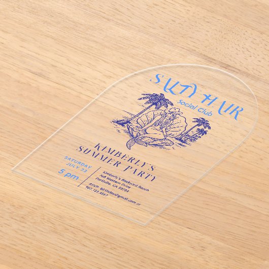 コースタルブルーマーメイド女性のカーボーイサマーパーティー アクリル招待状 (レイダウン)