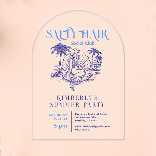 コースタルブルーマーメイド女性のカーボーイサマーパーティー アクリル招待状