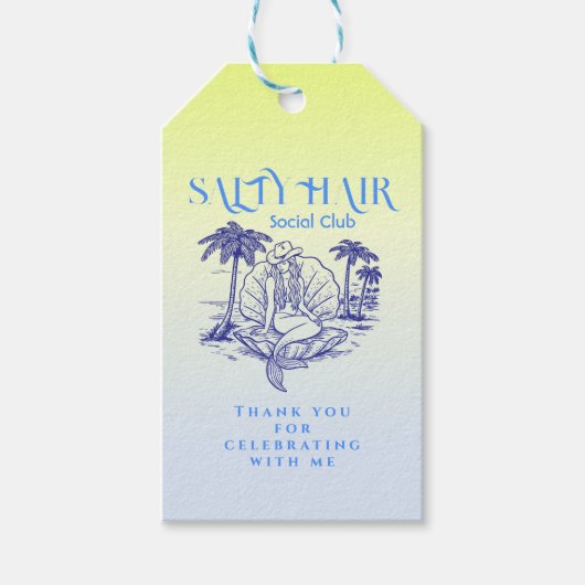 コースタルブルーマーメイド女性のカーボーイサマーパーティー ギフトタグ (正面)
