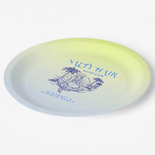 コースタルブルーマーメイド女性のカーボーイサマーパーティー ペーパープレート (アングル)