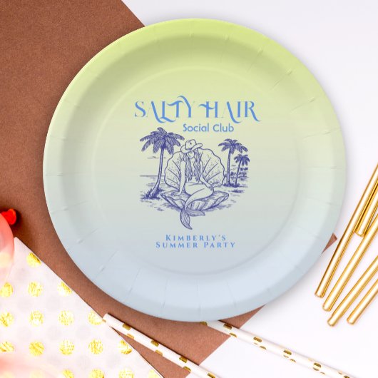 コースタルブルーマーメイド女性のカーボーイサマーパーティー ペーパープレート