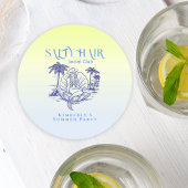 コースタルブルーマーメイド女性のカーボーイサマーパーティー ラウンドペーパーコースター