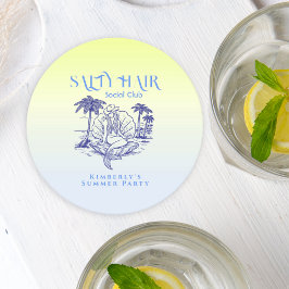 コースタルブルーマーメイド女性のカーボーイサマーパーティー ラウンドペーパーコースター