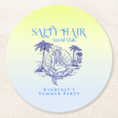 コースタルブルーマーメイド女性のカーボーイサマーパーティー ラウンドペーパーコースター (正面)