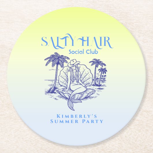 コースタルブルーマーメイド女性のカーボーイサマーパーティー ラウンドペーパーコースター (正面)