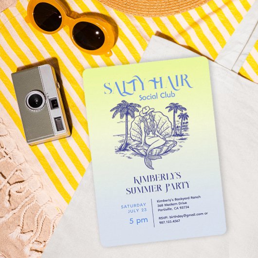 コースタルブルーマーメイド女性のカーボーイサマーパーティー 招待状